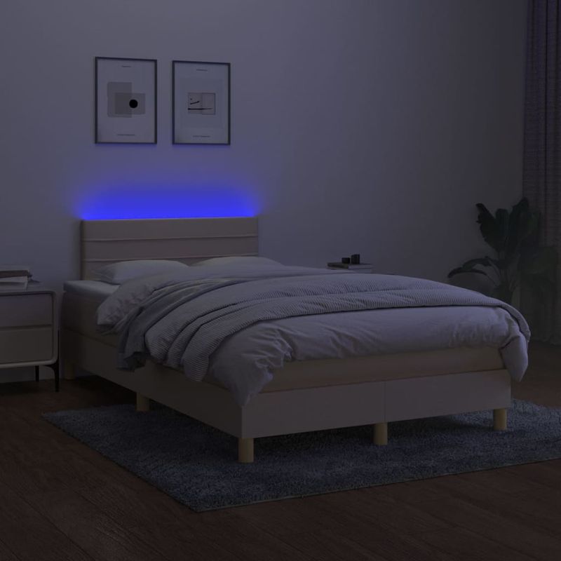 Casa si Gradina - Mobilier - Paturi si accesorii - Paturi - Pat cu arcuri, saltea si LED, crem, 120x190 cm, textil - Infinity.ro
