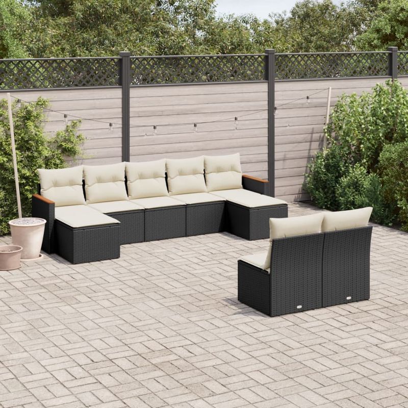 Casa si Gradina - Gradina si terasa - Mobilier exterior - Seturi mobila gradina - Set mobilier de gradina cu perne, 9 piese, negru, poliratan - Infinity.ro