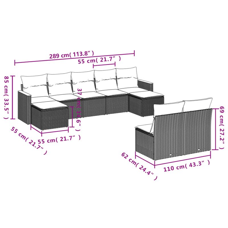 Casa si Gradina - Gradina si terasa - Mobilier exterior - Seturi mobila gradina - Set mobilier de gradina cu perne, 9 piese, negru, poliratan - Infinity.ro