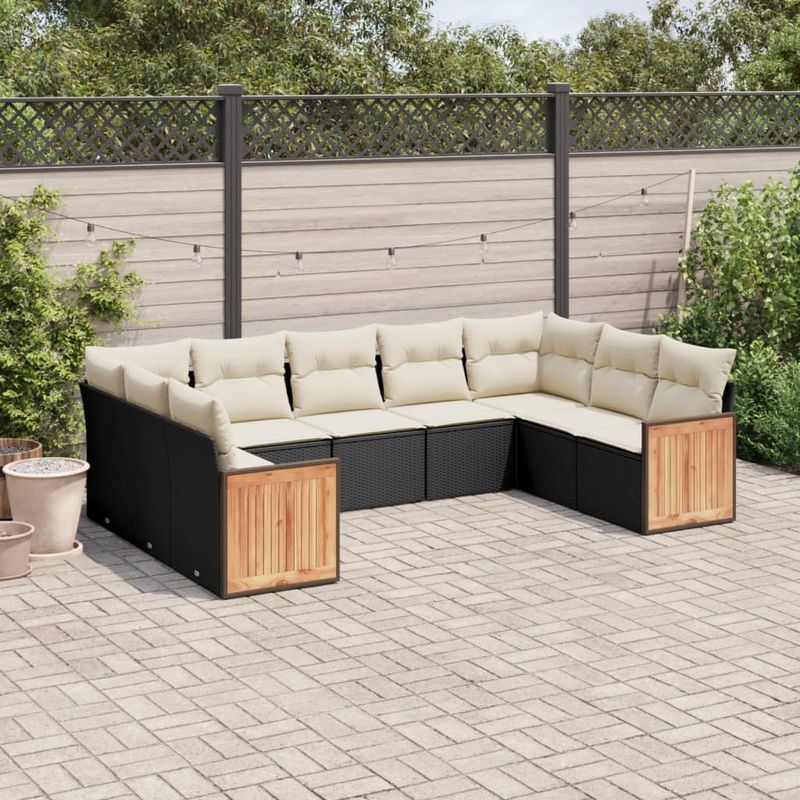 Casa si Gradina - Gradina si terasa - Mobilier exterior - Seturi mobila gradina - Set mobilier de gradina cu perne, 9 piese, negru, poliratan - Infinity.ro