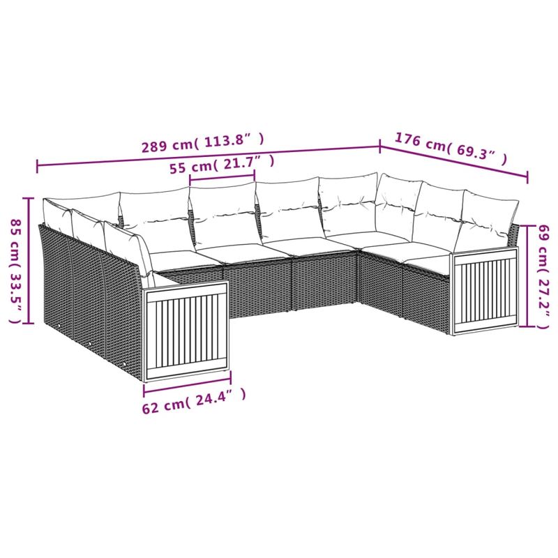 Casa si Gradina - Gradina si terasa - Mobilier exterior - Seturi mobila gradina - Set mobilier de gradina cu perne, 9 piese, negru, poliratan - Infinity.ro