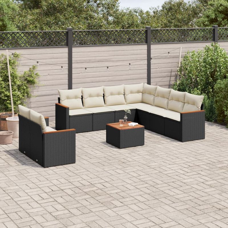 Casa si Gradina - Gradina si terasa - Mobilier exterior - Seturi mobila gradina - Set canapele de gradina cu perne, 10 piese, negru, poliratan - Infinity.ro