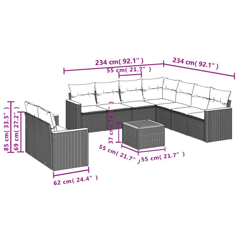 Casa si Gradina - Gradina si terasa - Mobilier exterior - Seturi mobila gradina - Set canapele de gradina cu perne, 10 piese, negru, poliratan - Infinity.ro