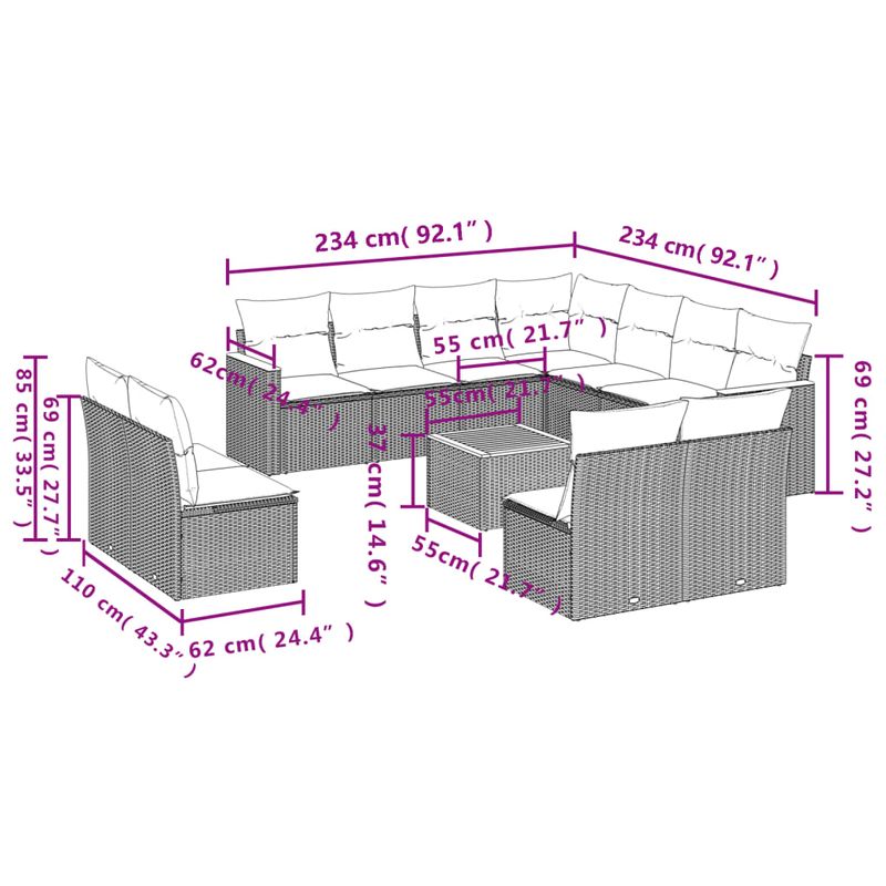 Casa si Gradina - Gradina si terasa - Mobilier exterior - Seturi mobila gradina - Set canapele de gradina cu perne, 12 piese, bej, poliratan - Infinity.ro