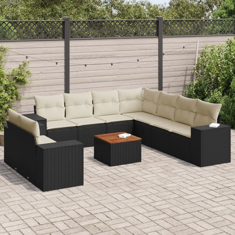 Casa si Gradina - Gradina si terasa - Mobilier exterior - Seturi mobila gradina - Set canapele de gradina cu perne, 10 piese, negru, poliratan - Infinity.ro