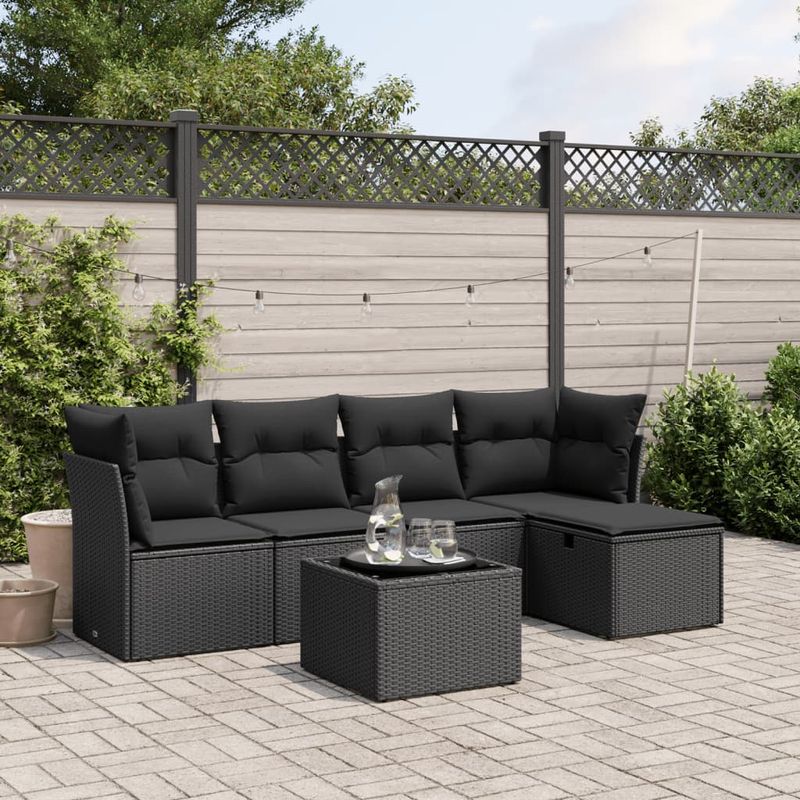 Casa si Gradina - Gradina si terasa - Mobilier exterior - Seturi mobila gradina - Set mobilier de gradina cu perne, 6 piese, negru, poliratan - Infinity.ro