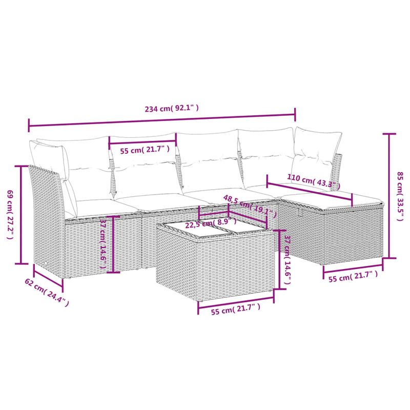 Casa si Gradina - Gradina si terasa - Mobilier exterior - Seturi mobila gradina - Set mobilier de gradina cu perne, 6 piese, negru, poliratan - Infinity.ro