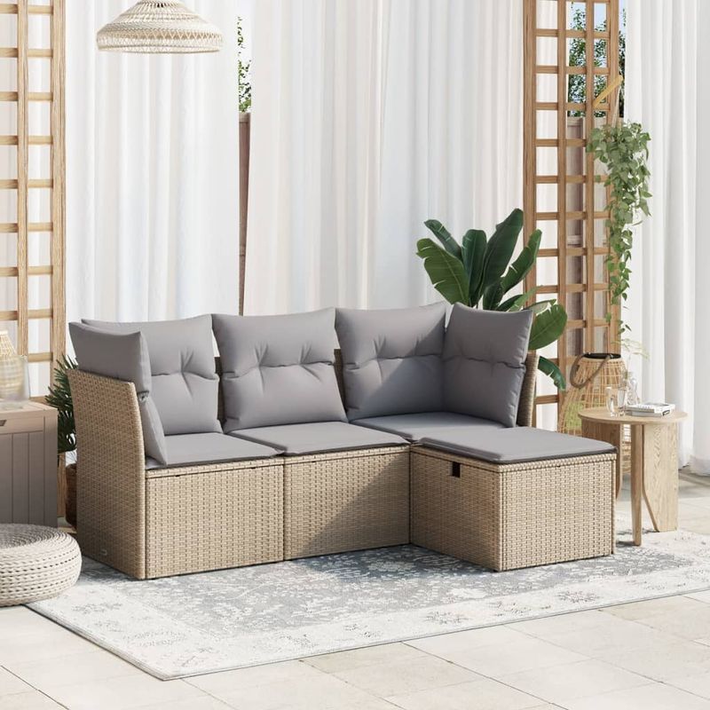 Casa si Gradina - Gradina si terasa - Mobilier exterior - Seturi mobila gradina - Set canapele de gradina, 4 piese, cu perne, mix bej, poliratan - Infinity.ro