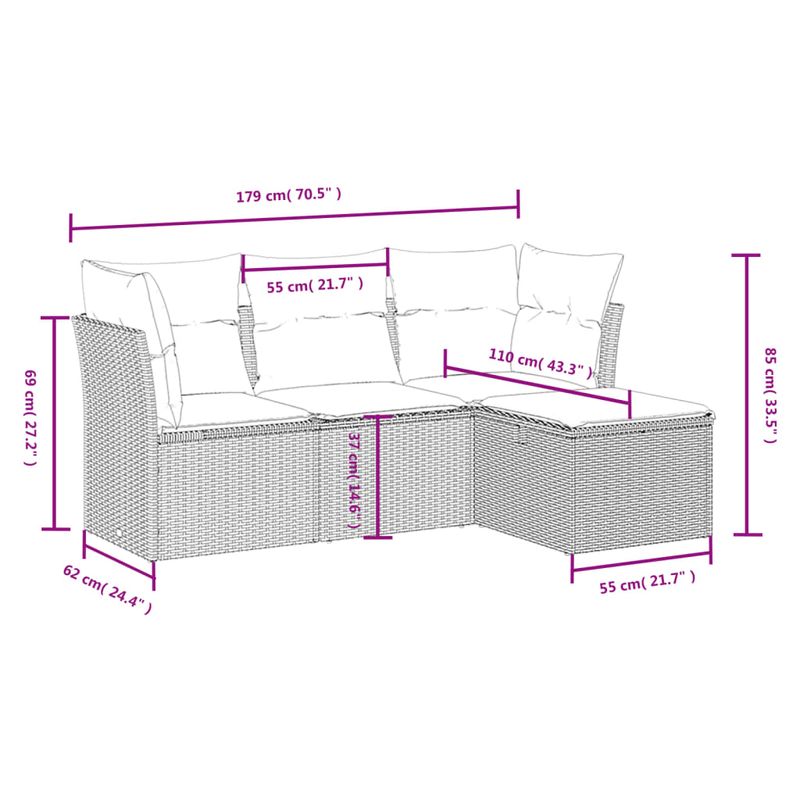 Casa si Gradina - Gradina si terasa - Mobilier exterior - Seturi mobila gradina - Set canapele de gradina, 4 piese, cu perne, mix bej, poliratan - Infinity.ro