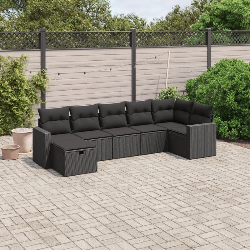 Casa si Gradina - Gradina si terasa - Mobilier exterior - Seturi mobila gradina - Set canapele de gradina cu perne, 7 piese, negru, poliratan - Infinity.ro