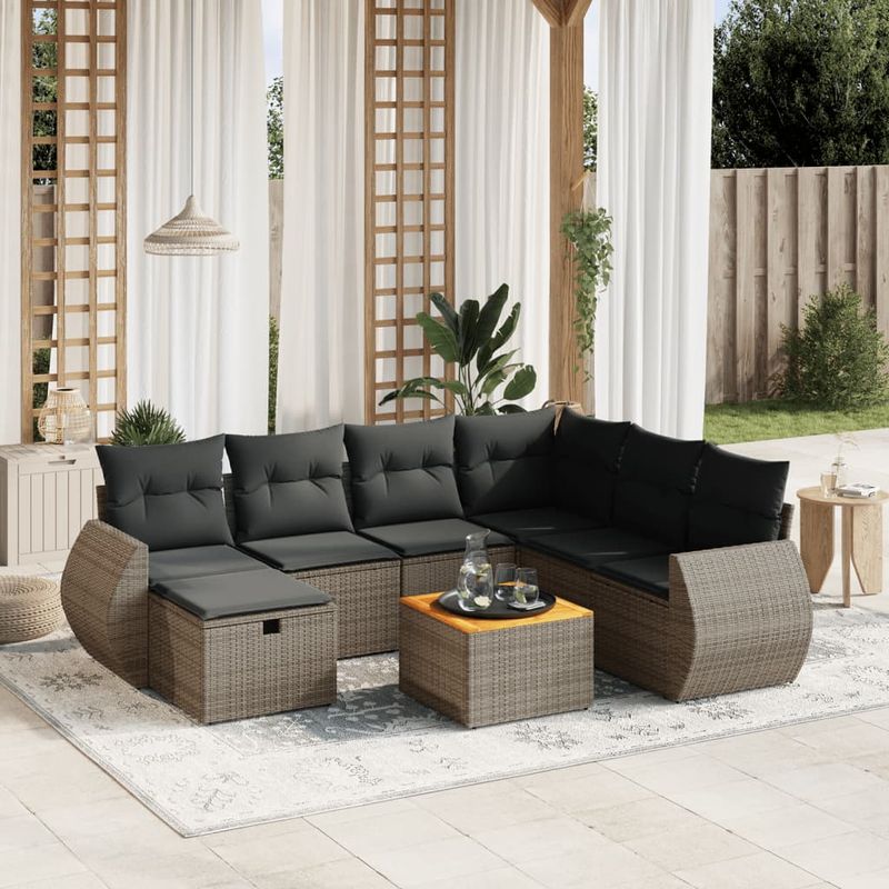 Casa si Gradina - Gradina si terasa - Mobilier exterior - Seturi mobila gradina - Set canapele de gradina cu perne, 8 piese, gri, poliratan - Infinity.ro