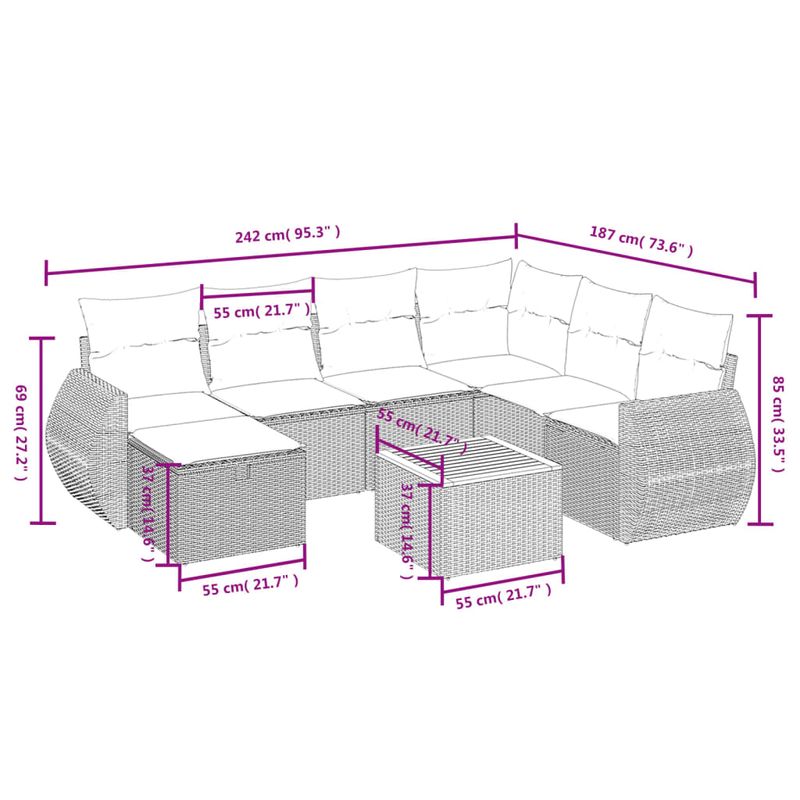 Casa si Gradina - Gradina si terasa - Mobilier exterior - Seturi mobila gradina - Set canapele de gradina cu perne, 8 piese, gri, poliratan - Infinity.ro