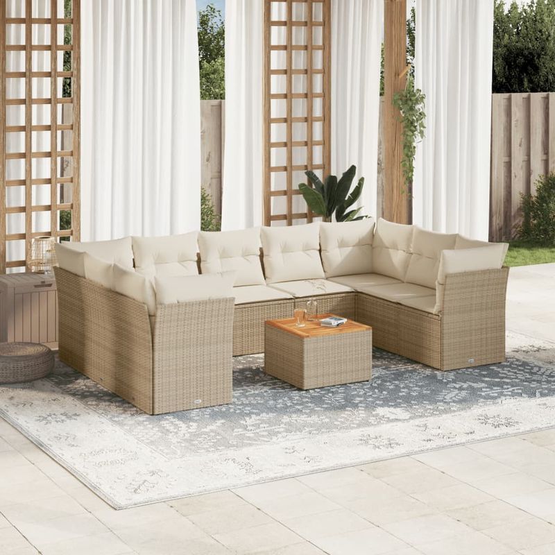 Casa si Gradina - Gradina si terasa - Mobilier exterior - Seturi mobila gradina - Set canapele de gradina cu perne, 10 piese, bej, poliratan - Infinity.ro