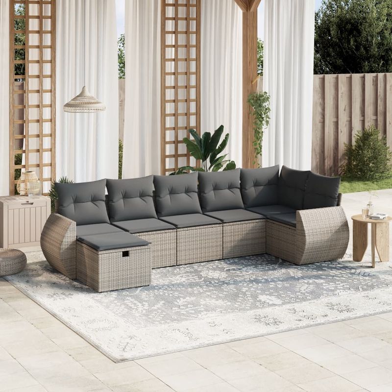 Casa si Gradina - Gradina si terasa - Mobilier exterior - Seturi mobila gradina - Set canapele de gradina, 7 piese, cu perne, gri, poliratan - Infinity.ro