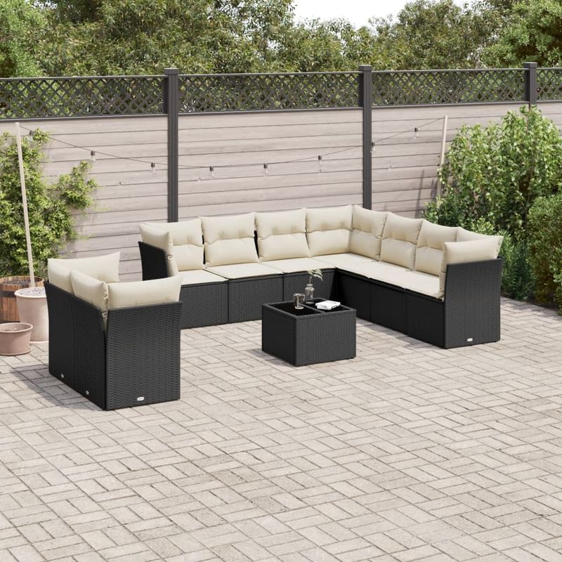 Casa si Gradina - Gradina si terasa - Mobilier exterior - Seturi mobila gradina - Set canapele de gradina cu perne, 10 piese, negru, poliratan - Infinity.ro