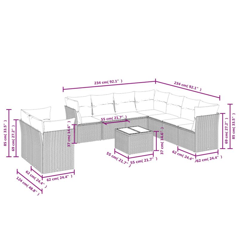 Casa si Gradina - Gradina si terasa - Mobilier exterior - Seturi mobila gradina - Set canapele de gradina cu perne, 10 piese, negru, poliratan - Infinity.ro
