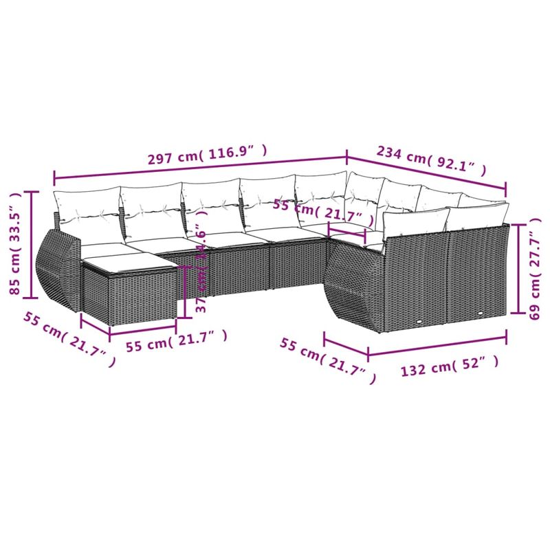 Casa si Gradina - Gradina si terasa - Mobilier exterior - Canapele si fotolii gradina - Set canapele de gradina cu perne, 10 piese, negru, poliratan - Infinity.ro