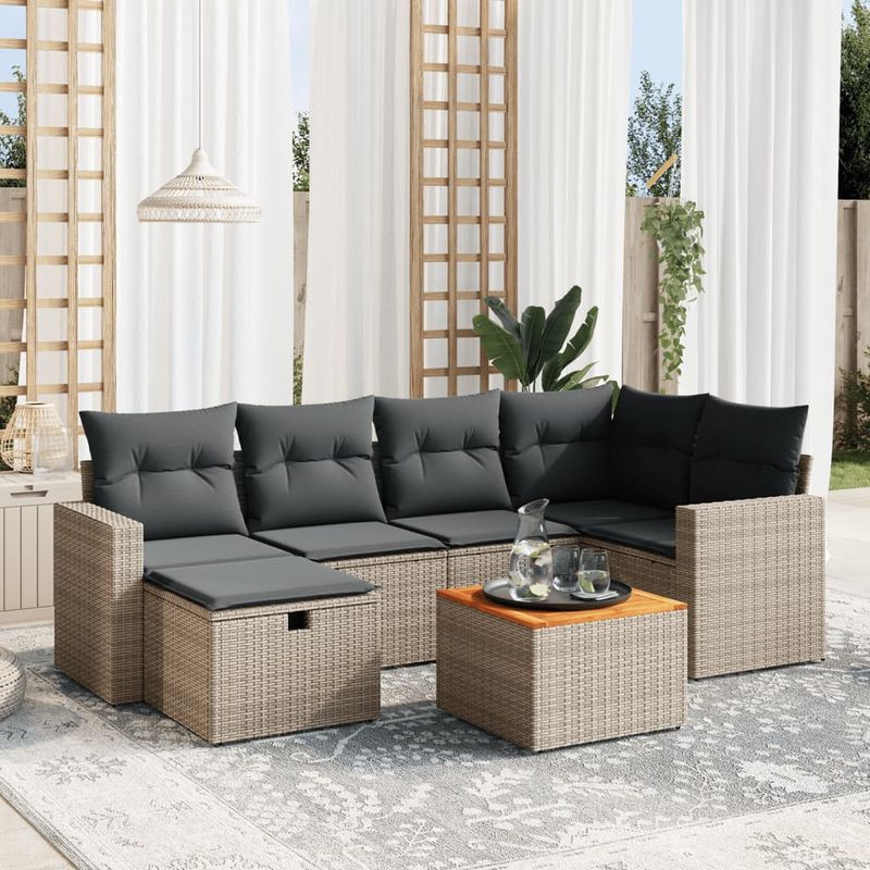 Casa si Gradina - Gradina si terasa - Mobilier exterior - Seturi mobila gradina - Set canapele de gradina, 7 piese, cu perne, gri, poliratan - Infinity.ro