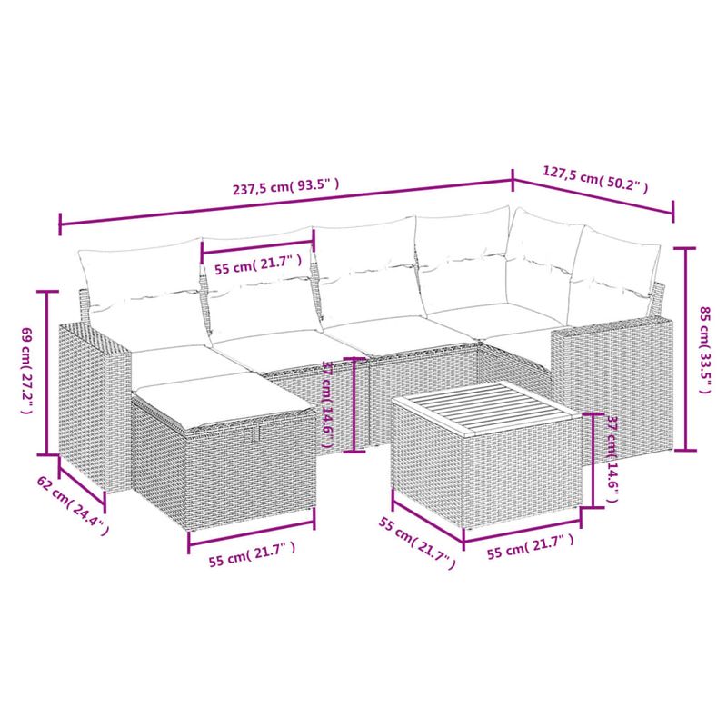 Casa si Gradina - Gradina si terasa - Mobilier exterior - Seturi mobila gradina - Set canapele de gradina, 7 piese, cu perne, gri, poliratan - Infinity.ro