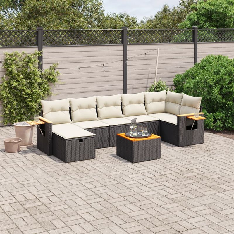 Casa si Gradina - Gradina si terasa - Mobilier exterior - Seturi mobila gradina - Set mobilier de gradina cu perne, 8 piese, negru, poliratan - Infinity.ro