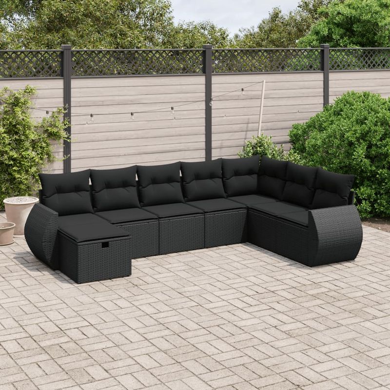 Casa si Gradina - Gradina si terasa - Mobilier exterior - Seturi mobila gradina - Set mobilier de gradina cu perne, 8 piese, negru, poliratan - Infinity.ro