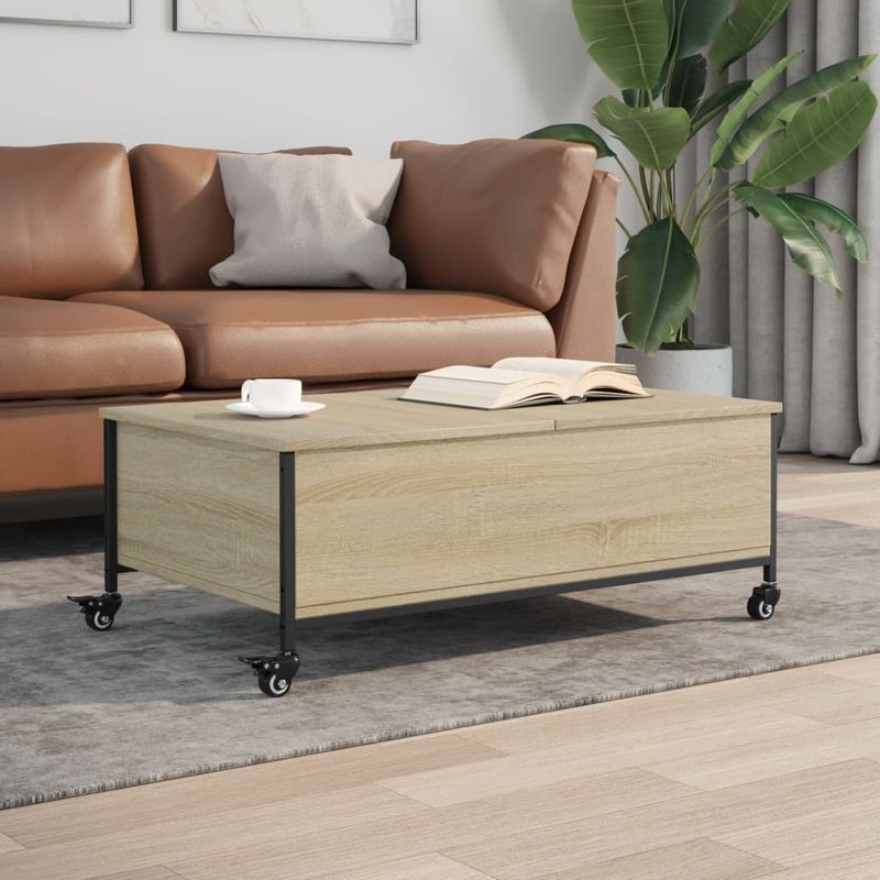 Casa si Gradina - Mobilier - Mese si birouri - Masute de cafea - Masuta cafea cu roti stejar sonoma 91x55x34 cm lemn prelucrat - Infinity.ro