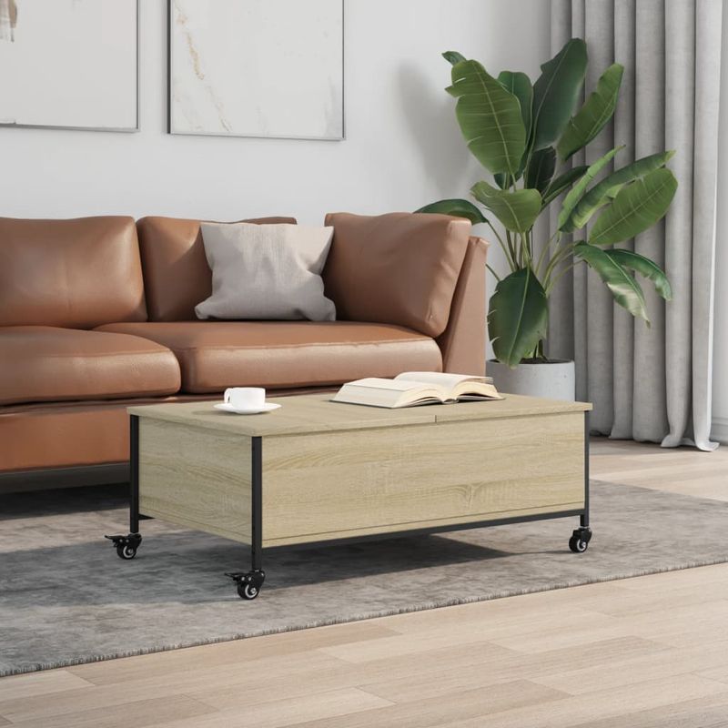 Casa si Gradina - Mobilier - Mese si birouri - Masute de cafea - Masuta cafea cu roti stejar sonoma 91x55x34 cm lemn prelucrat - Infinity.ro