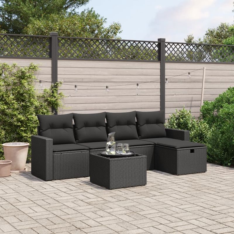 Casa si Gradina - Gradina si terasa - Mobilier exterior - Seturi mobila gradina - Set mobilier de gradina cu perne, 6 piese, negru, poliratan - Infinity.ro