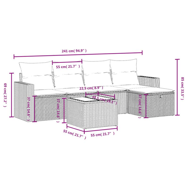 Casa si Gradina - Gradina si terasa - Mobilier exterior - Seturi mobila gradina - Set mobilier de gradina cu perne, 6 piese, negru, poliratan - Infinity.ro