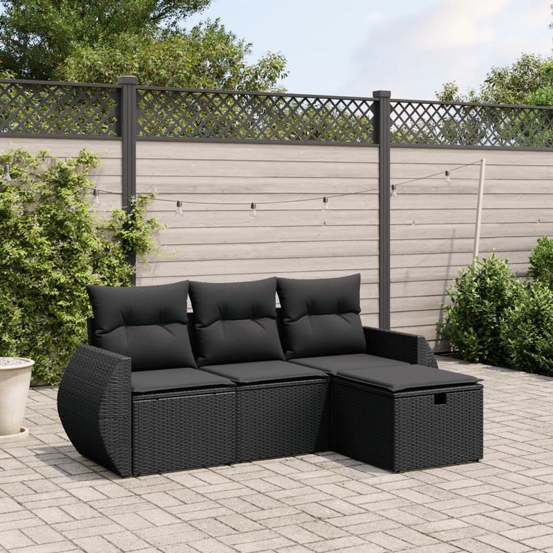 Casa si Gradina - Gradina si terasa - Mobilier exterior - Seturi mobila gradina - Set mobilier de gradina cu perne, 4 piese, negru, poliratan - Infinity.ro