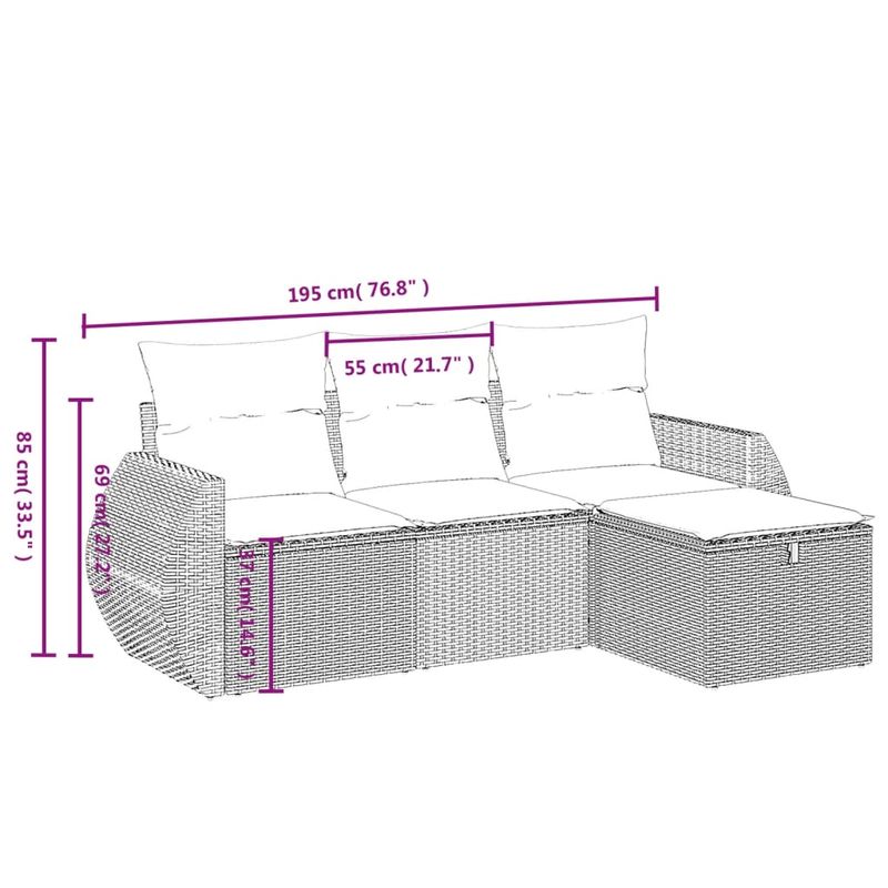 Casa si Gradina - Gradina si terasa - Mobilier exterior - Seturi mobila gradina - Set mobilier de gradina cu perne, 4 piese, negru, poliratan - Infinity.ro