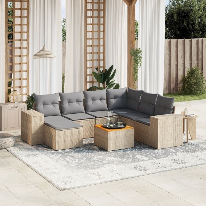 Casa si Gradina - Gradina si terasa - Mobilier exterior - Seturi mobila gradina - Set canapele de gradina, 8 piese, cu perne, bej, poliratan - Infinity.ro