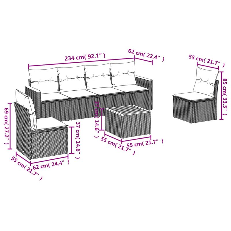 Casa si Gradina - Gradina si terasa - Mobilier exterior - Seturi mobila gradina - Set canapele de gradina cu perne, 7 piese, negru, poliratan - Infinity.ro
