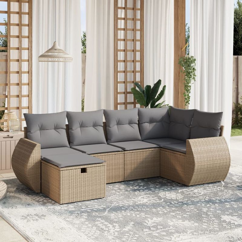 Casa si Gradina - Gradina si terasa - Mobilier exterior - Seturi mobila gradina - Set canapele de gradina, 6 piese, cu perne, bej, poliratan - Infinity.ro