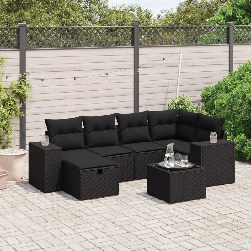 Casa si Gradina - Gradina si terasa - Mobilier exterior - Seturi mobila gradina - Set canapele de gradina cu perne, 7 piese, negru, poliratan - Infinity.ro