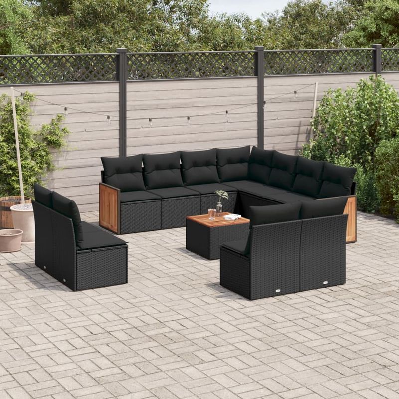 Casa si Gradina - Gradina si terasa - Mobilier exterior - Seturi mobila gradina - Set canapele de gradina, 12 piese, cu perne, negru, poliratan - Infinity.ro