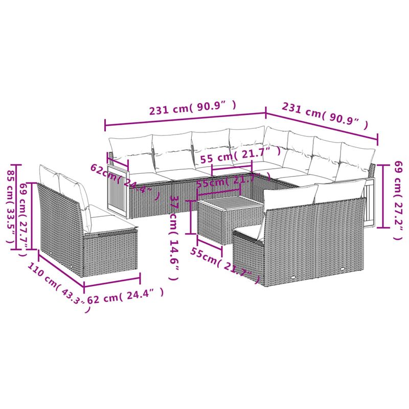 Casa si Gradina - Gradina si terasa - Mobilier exterior - Seturi mobila gradina - Set canapele de gradina, 12 piese, cu perne, negru, poliratan - Infinity.ro