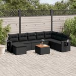 Casa si Gradina - Gradina si terasa - Mobilier exterior - Canapele si fotolii gradina - Set mobilier de gradina cu perne, 9 piese, negru, poliratan - Infinity.ro