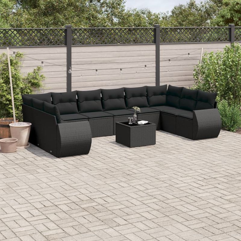 Casa si Gradina - Gradina si terasa - Mobilier exterior - Canapele si fotolii gradina - Set canapele de gradina cu perne, 11 piese, negru, poliratan - Infinity.ro