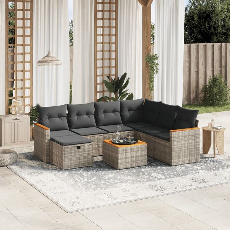 Casa si Gradina - Gradina si terasa - Mobilier exterior - Seturi mobila gradina - Set canapele de gradina cu perne, 8 piese, gri, poliratan - Infinity.ro