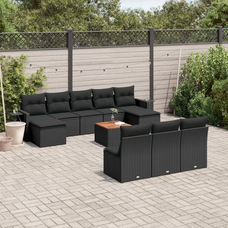 Casa si Gradina - Gradina si terasa - Mobilier exterior - Canapele si fotolii gradina - Set canapele de gradina cu perne, 11 piese, negru, poliratan - Infinity.ro