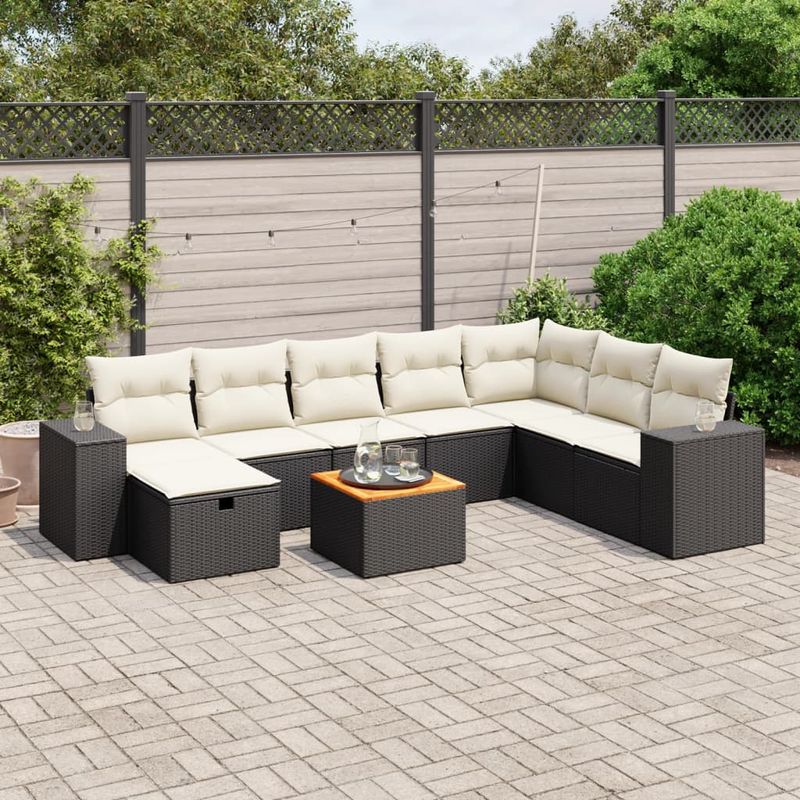 Casa si Gradina - Gradina si terasa - Mobilier exterior - Seturi mobila gradina - Set mobilier de gradina cu perne, 9 piese, negru, poliratan - Infinity.ro