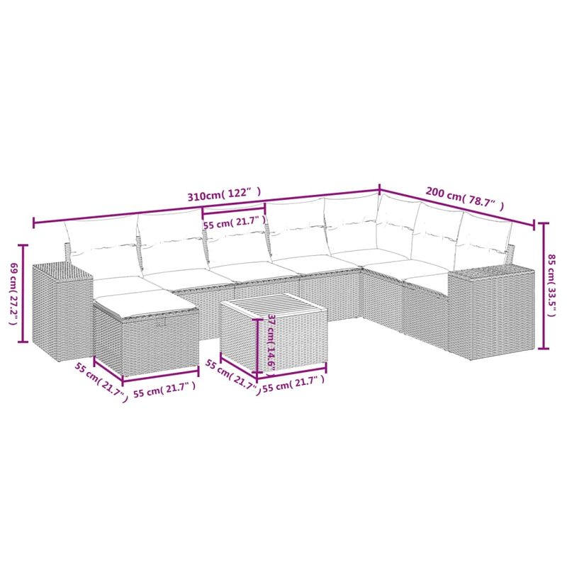 Casa si Gradina - Gradina si terasa - Mobilier exterior - Seturi mobila gradina - Set mobilier de gradina cu perne, 9 piese, negru, poliratan - Infinity.ro