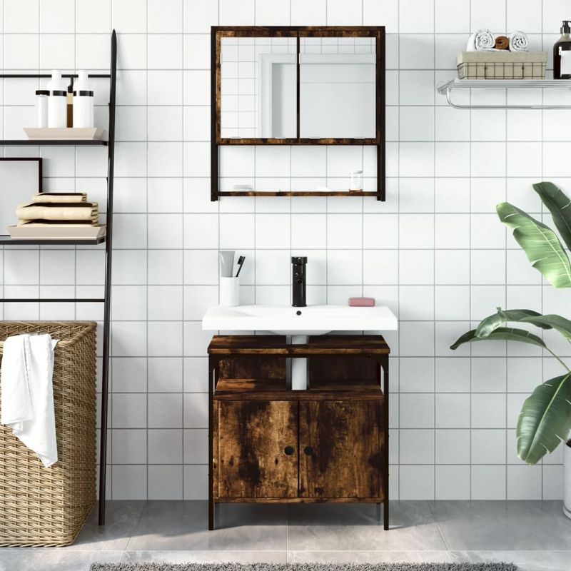 Casa si Gradina - Mobilier - Seturi de mobilier - Seturi baie - Set mobilier de baie, 2 piese, stejar fumuriu, lemn prelucrat - Infinity.ro