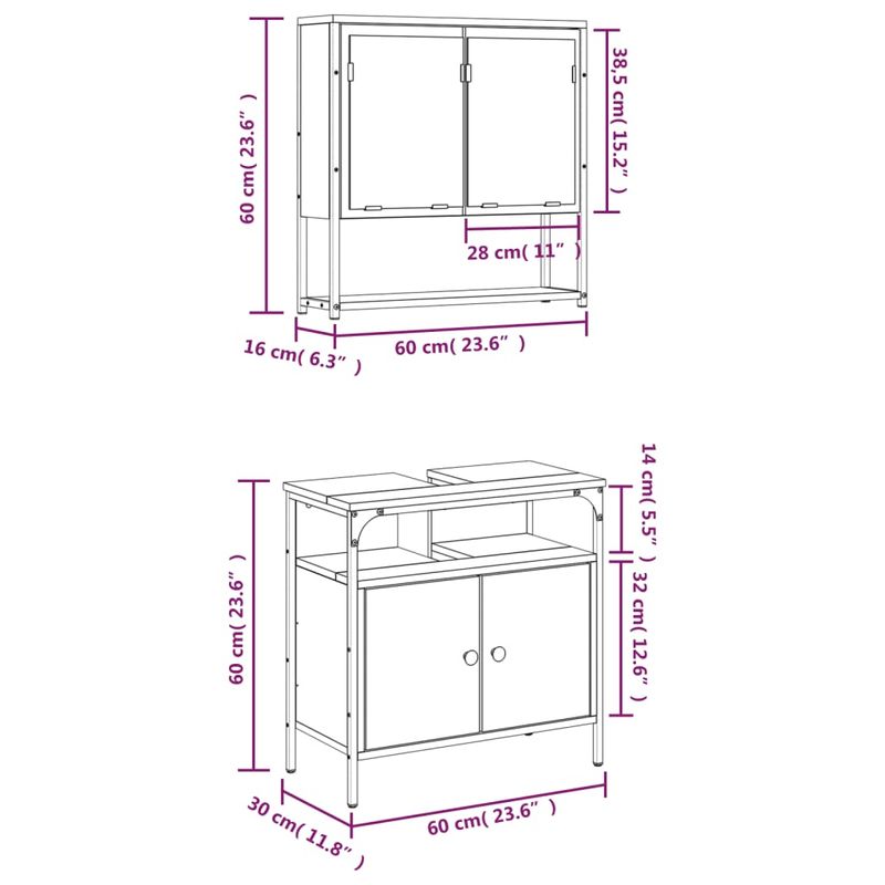 Casa si Gradina - Mobilier - Seturi de mobilier - Seturi baie - Set mobilier de baie, 2 piese, stejar fumuriu, lemn prelucrat - Infinity.ro