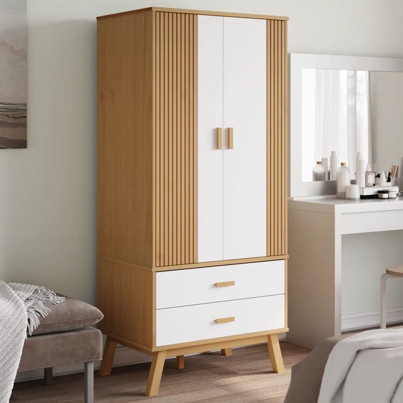 Casa si Gradina - Mobilier - Dulapuri si sifoniere - Sifoniere - Sifonier "OLDEN", alb/maro, 76,5x53x172 cm, lemn masiv pin - Infinity.ro