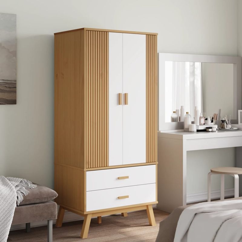 Casa si Gradina - Mobilier - Dulapuri si sifoniere - Sifoniere - Sifonier "OLDEN", alb/maro, 76,5x53x172 cm, lemn masiv pin - Infinity.ro