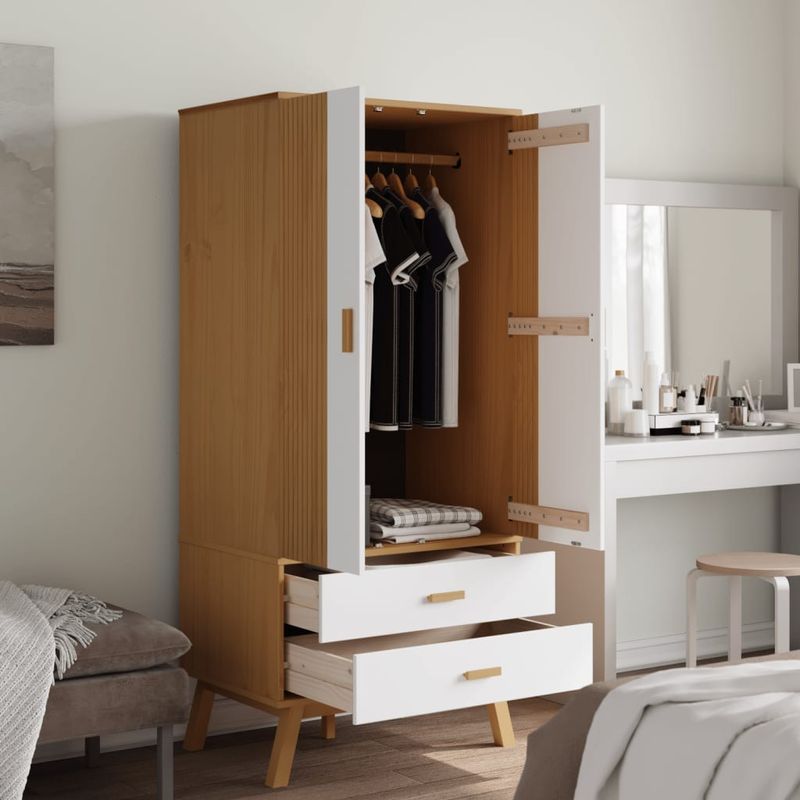 Casa si Gradina - Mobilier - Dulapuri si sifoniere - Sifoniere - Sifonier "OLDEN", alb/maro, 76,5x53x172 cm, lemn masiv pin - Infinity.ro