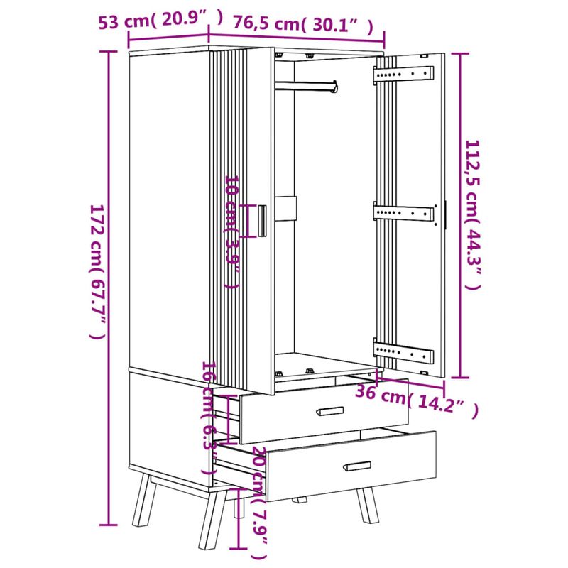 Casa si Gradina - Mobilier - Dulapuri si sifoniere - Sifoniere - Sifonier "OLDEN", alb/maro, 76,5x53x172 cm, lemn masiv pin - Infinity.ro