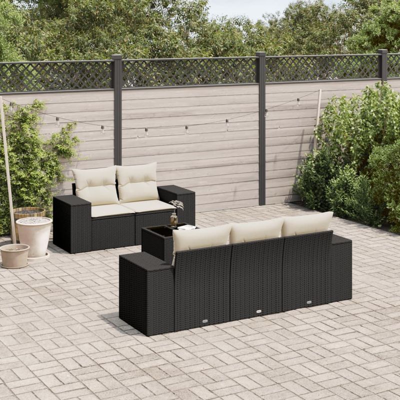 Casa si Gradina - Gradina si terasa - Mobilier exterior - Canapele si fotolii gradina - Set mobilier de gradina cu perne, 6 piese, negru, poliratan - Infinity.ro